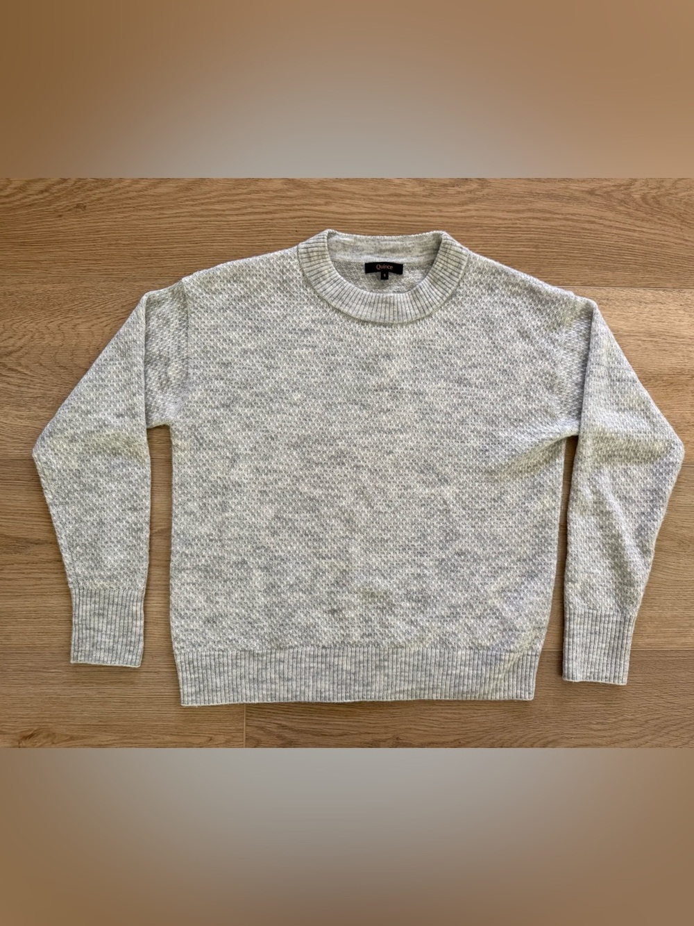 Quince Baby Alpaca Wool Diamond Stitch Crewneck Sweater S Light Grey